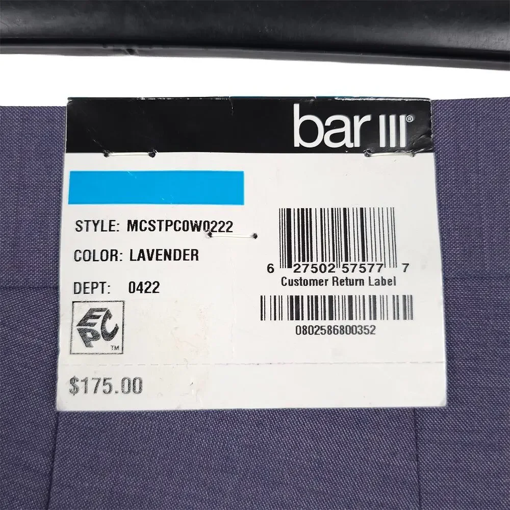 Bar III Mens Slim Fit 2 Piece Suit 36R 32x30 Lavender Purple Solid Stretch Wool